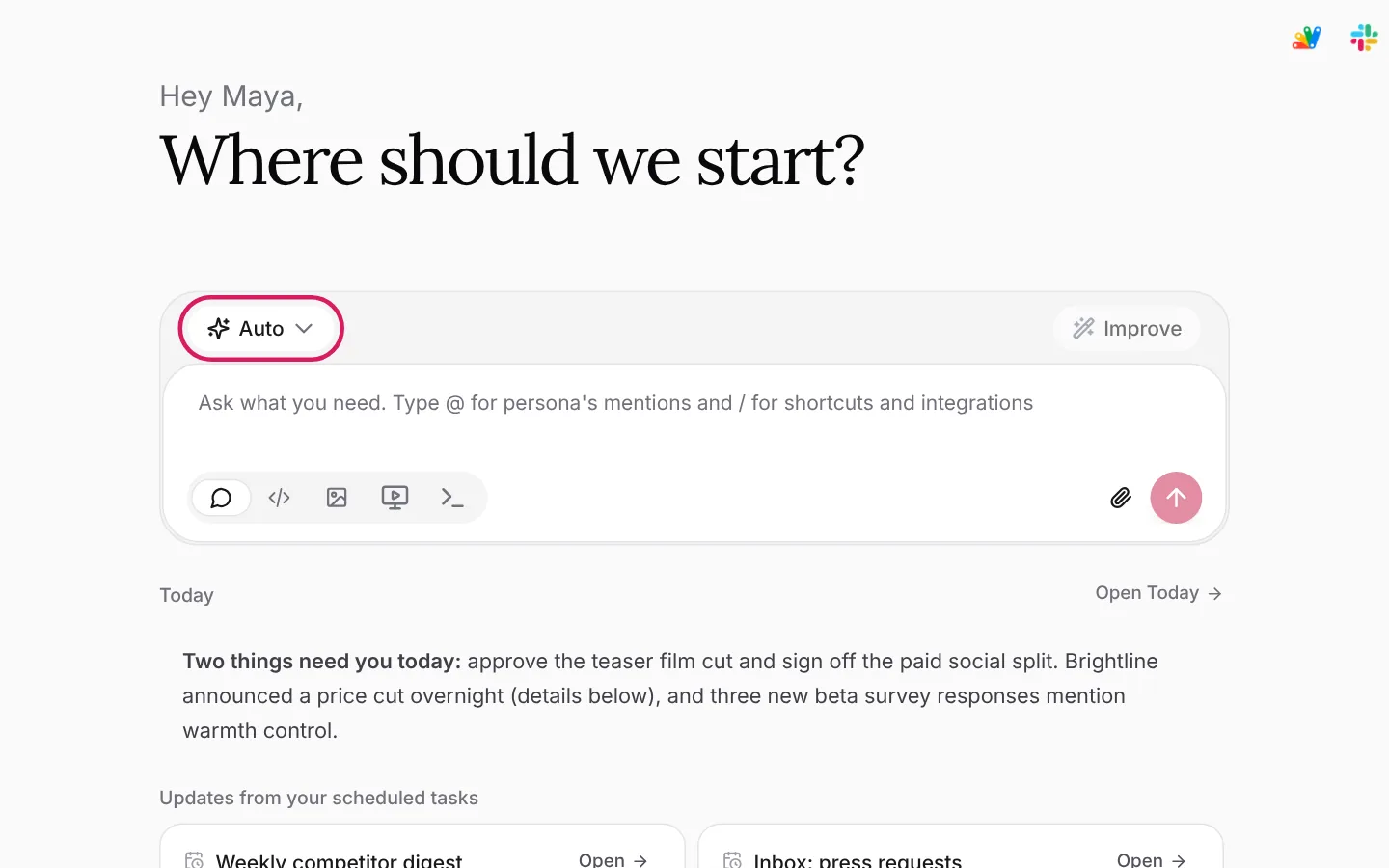The message box with the Auto model button highlighted above it